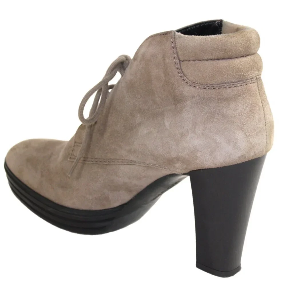 Hogan Catawiki Sand Suede Lace-Up Heeled Ankle Boot, Size 36.5 (US 6.5)